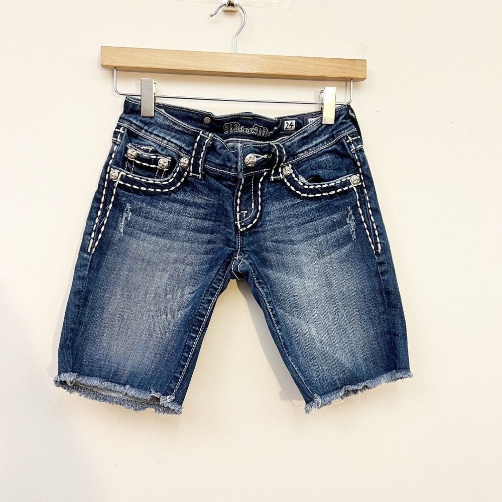 Miss Me Blue Jean Shorts Buckle Distressed Shorts Size 24